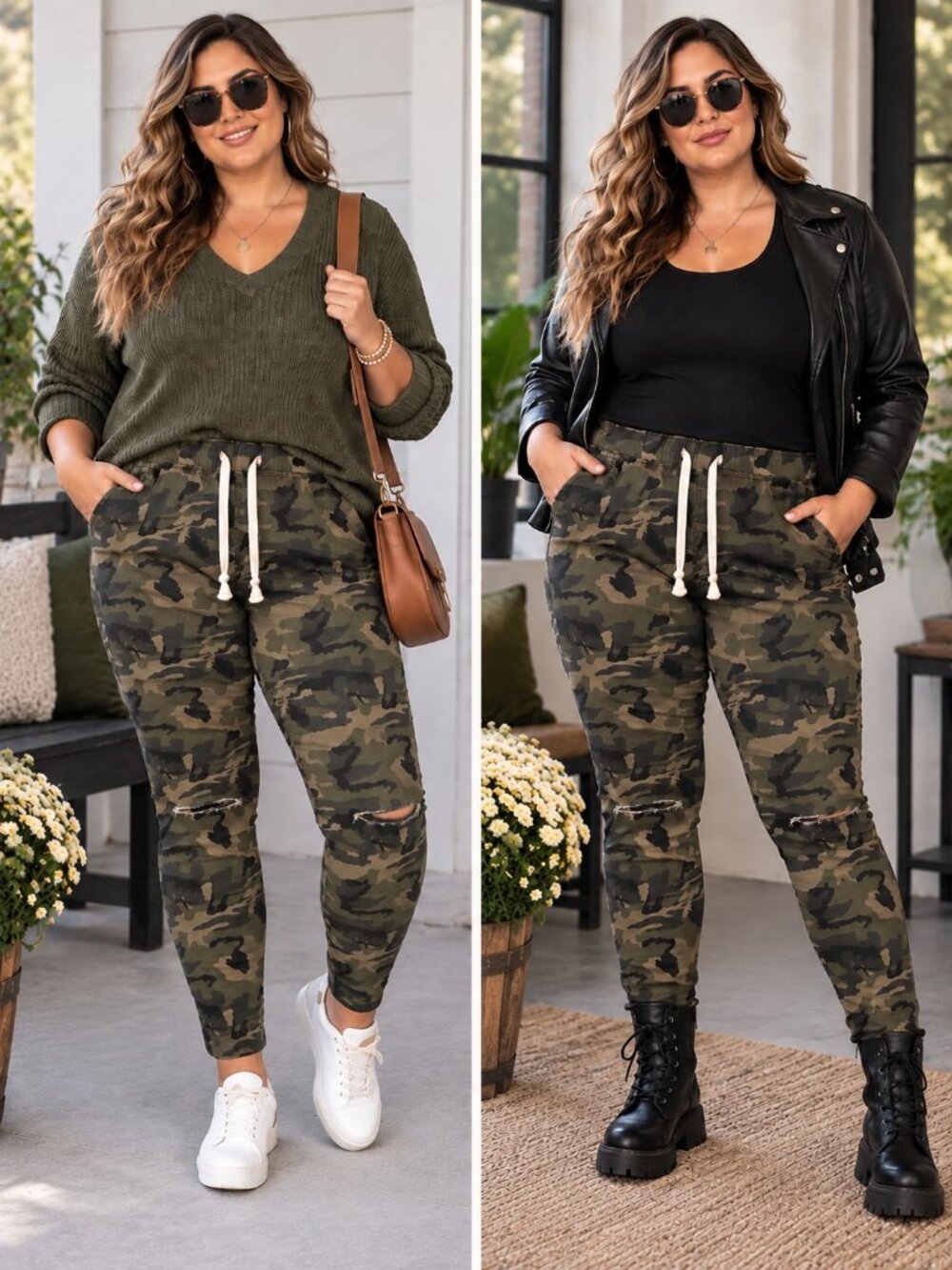 American Bazi Green Black Pullon Drawstring Skinny Camo Pants Womens 3X NWT